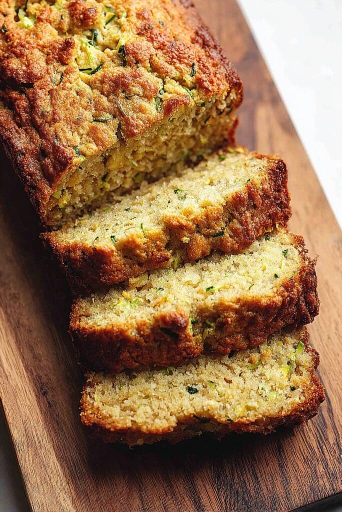 A close-up of a moist slice of keto zucchini bread showcasing its perfect texture.