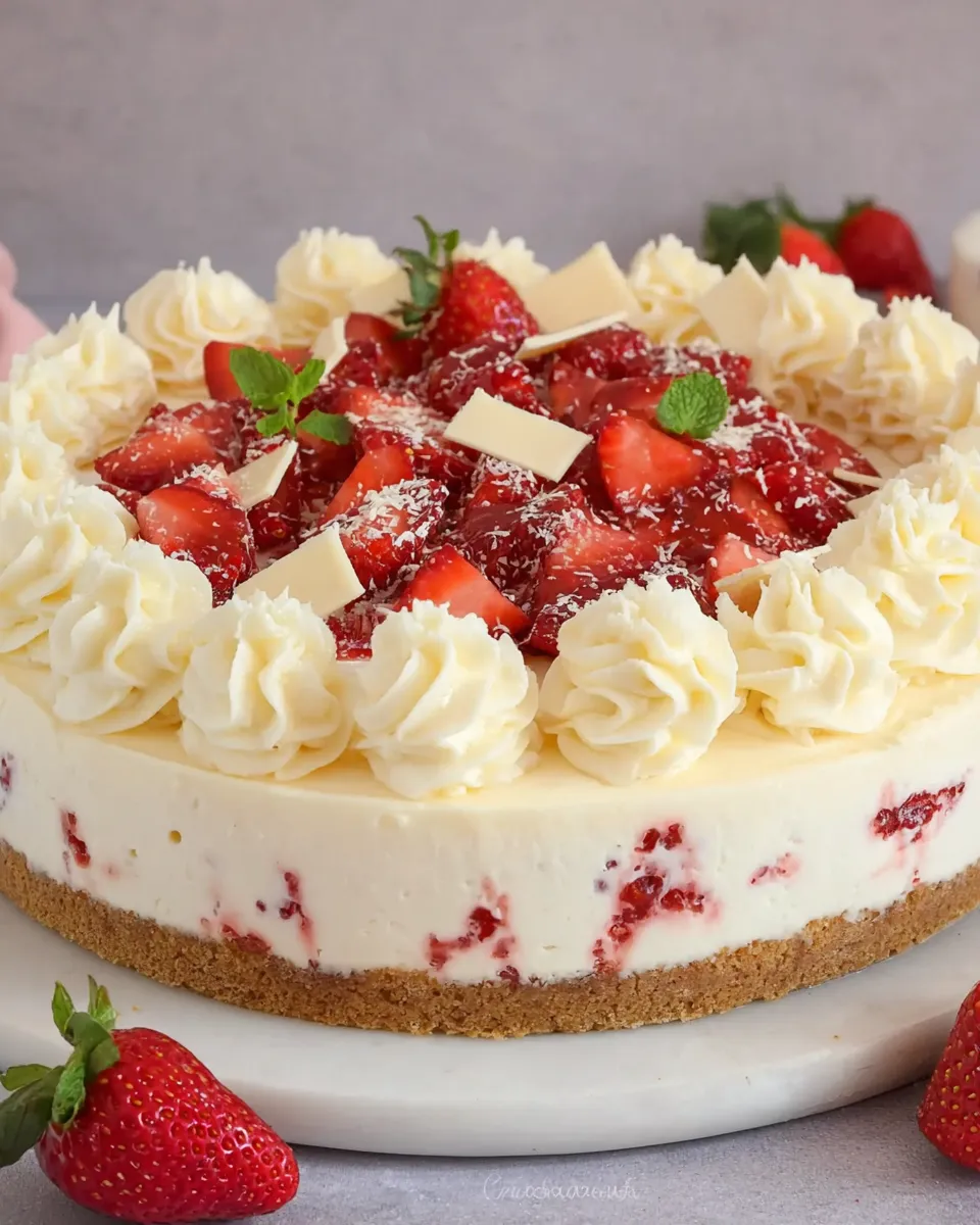 Easy White Chocolate Strawberry Cheesecake (No-Bake!)