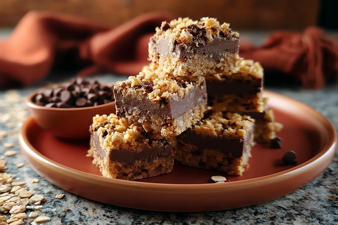 Chocolate Peanut Butter Oatmeal Bars (No Bake, 6 Ingredients)