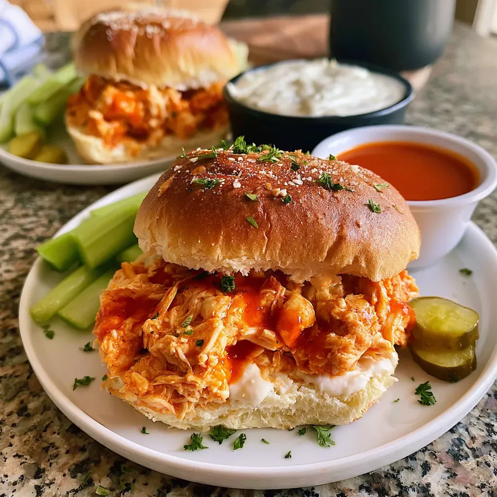 Crock Pot Buffalo Chicken Sandwiches (4-Ingredient Recipe)
